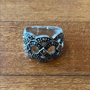 Sterling Silver Marcasite Openwork Ring Size 8